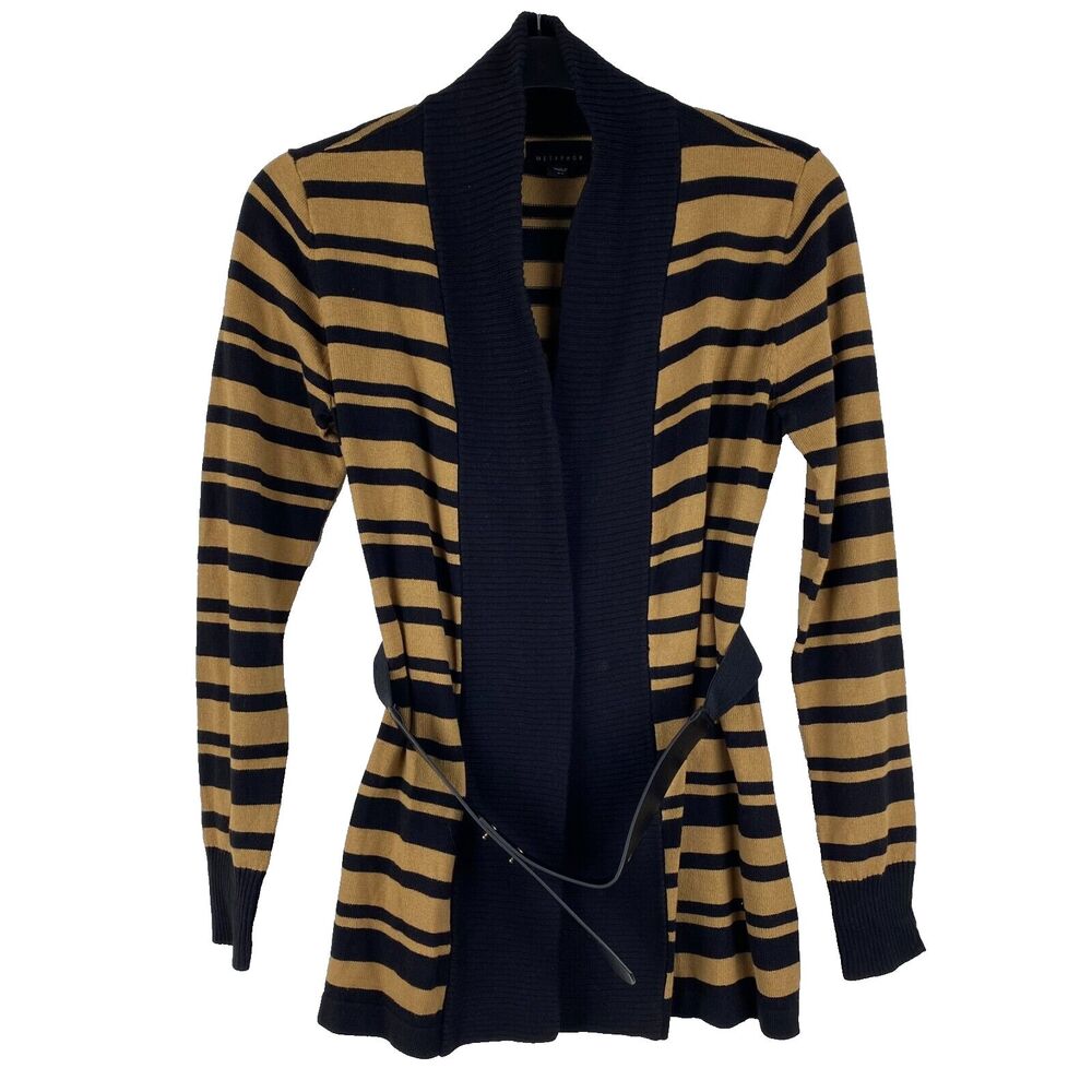 Metaphor Cardigan‎ Sweater Brown Black Striped Belt open front Size S